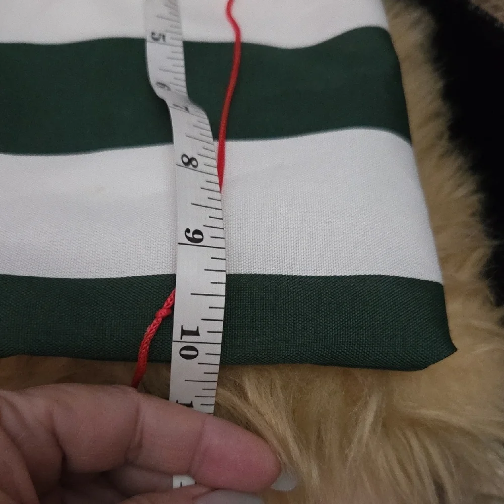 Striped Green & White Drawstring Bag with Red Leaf Burlap Pouch